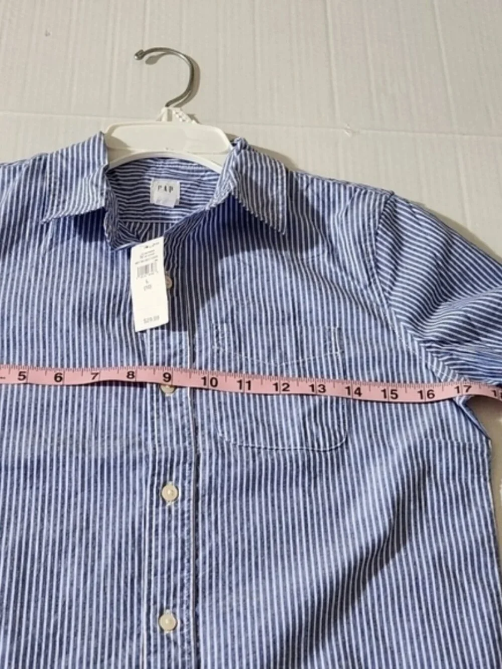 Gap Boys Size 10 Oxford Blue Strip Short Sleeve Collard Button Down Pocket Shirt